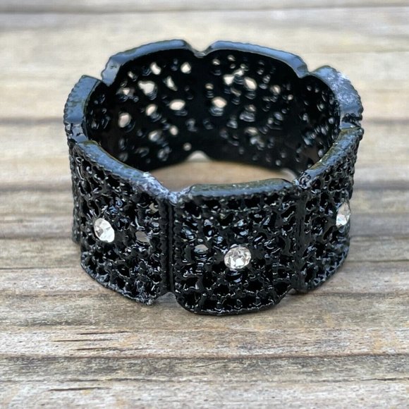 Fashion Ring Black Tone Unisex Jewelry Ring Crystal Accent Rings Size 11 - Picture 7 of 12